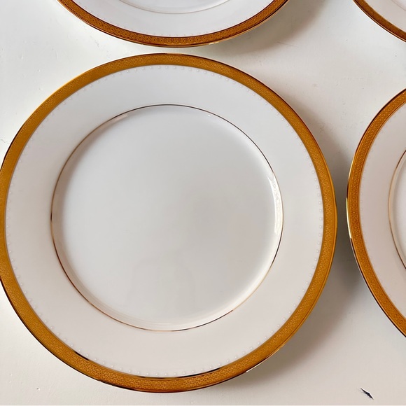 4 Noritake Dinner Plates 10" METROPOLITAN GOLD Encrusted Band China Contemporary - Picture 10 of 16